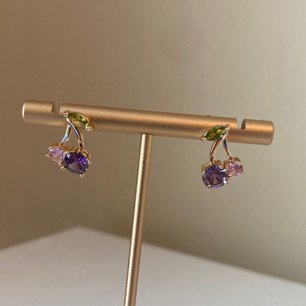 Pretty Bird Purple and Green Gemstone Cherry Earrings